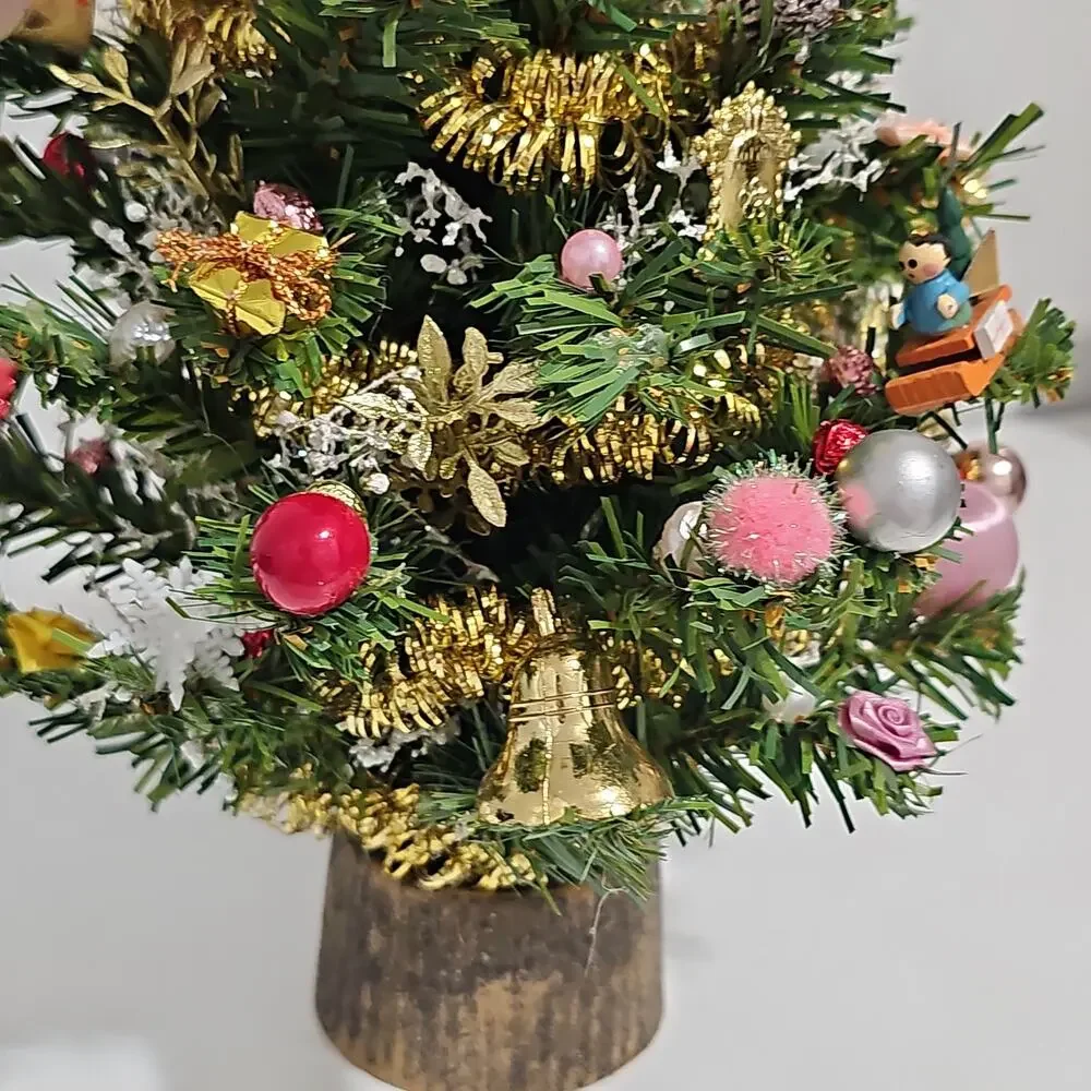 Artificial Tabletop Decorated Christmas Tree Santa Claus Topper Retro Kitsch
